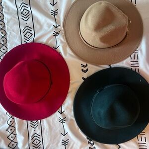Wide Brim Fedora Hat - Red, Black, and Tan